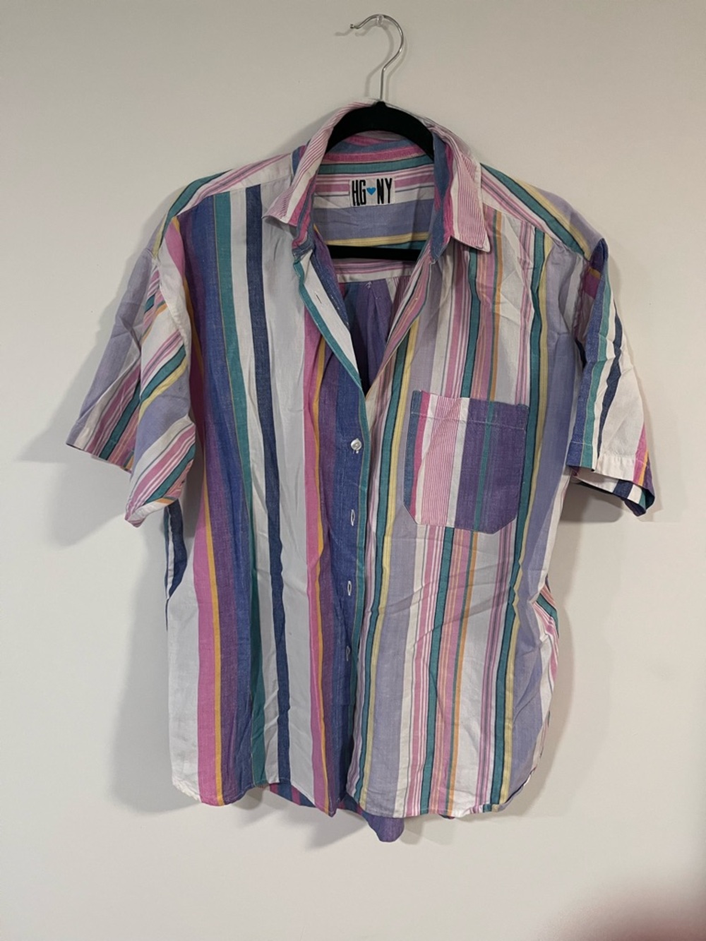 Vintage Multicolor Pastel Striped Button-Down Shirt